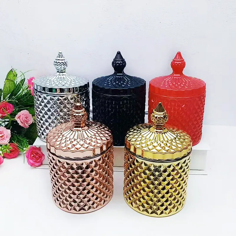 

Wholesale 10 oz luxury glass candle holder gold black white silver empty candle jars for candle making