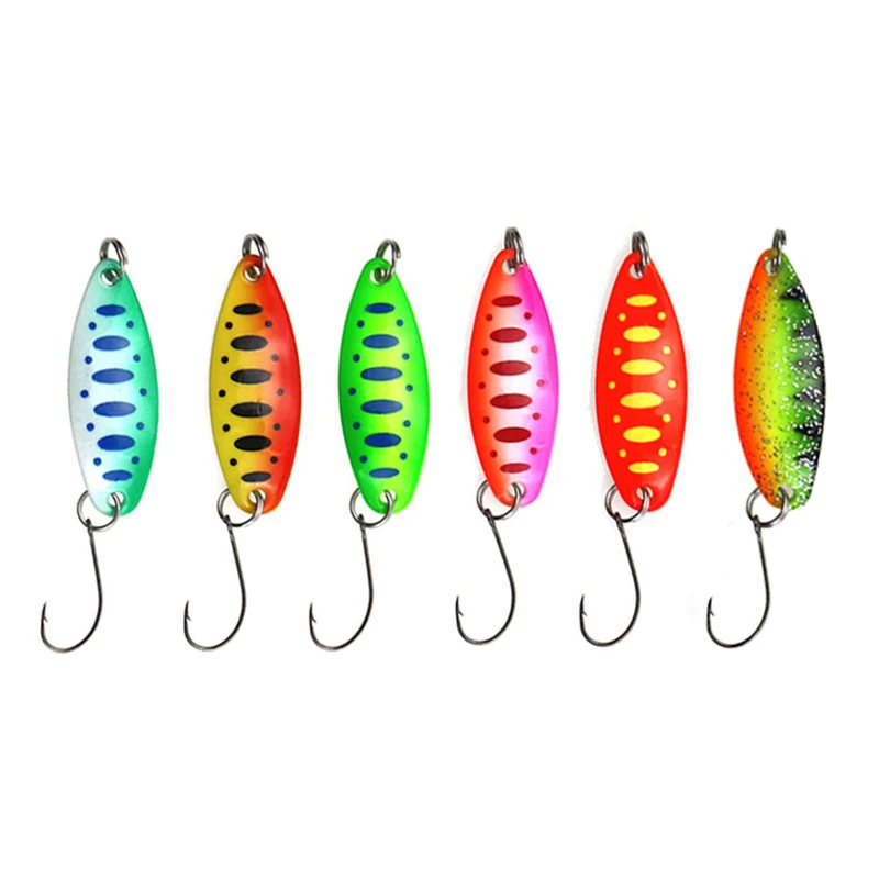 

Wholesale factory 3.5g colorful Spoon Bait Copper Stream Metal Fishing Lure For Trout Chub Perch Salmon, 6 colors