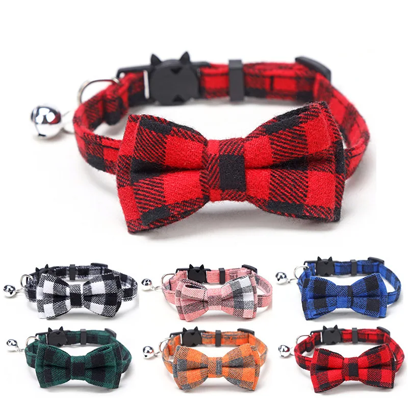 

Cat Head Safety Socket Bell Bowknot Cat Collar Bowtie Plaid Collar Dogs