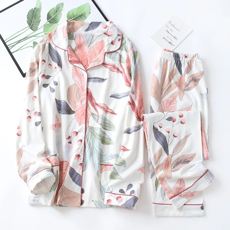 

2019 new fashion autumn homewear cotton floral lady with pocket linen print cozy women pajamas for women, Customized