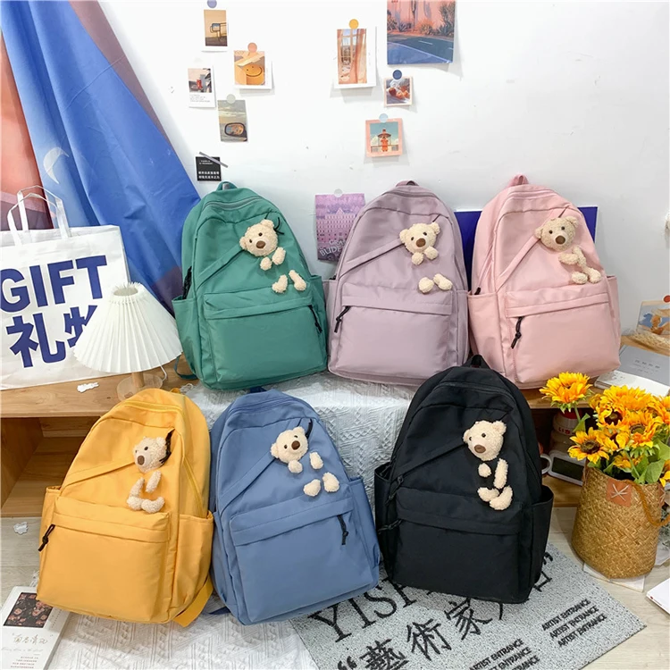 

SCB027 Casual small fresh fashion bear cute canvas girl kids backpack school bags waterproof