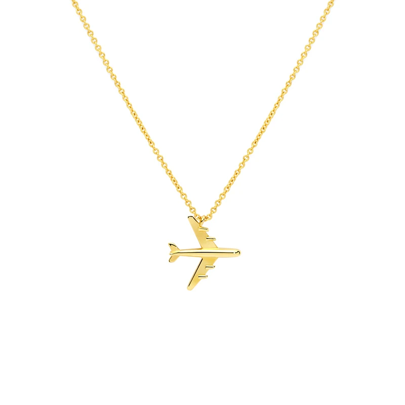 

925 sterling silver fashion jewelry necklaces plane airplane pendant gold plated necklaces for women