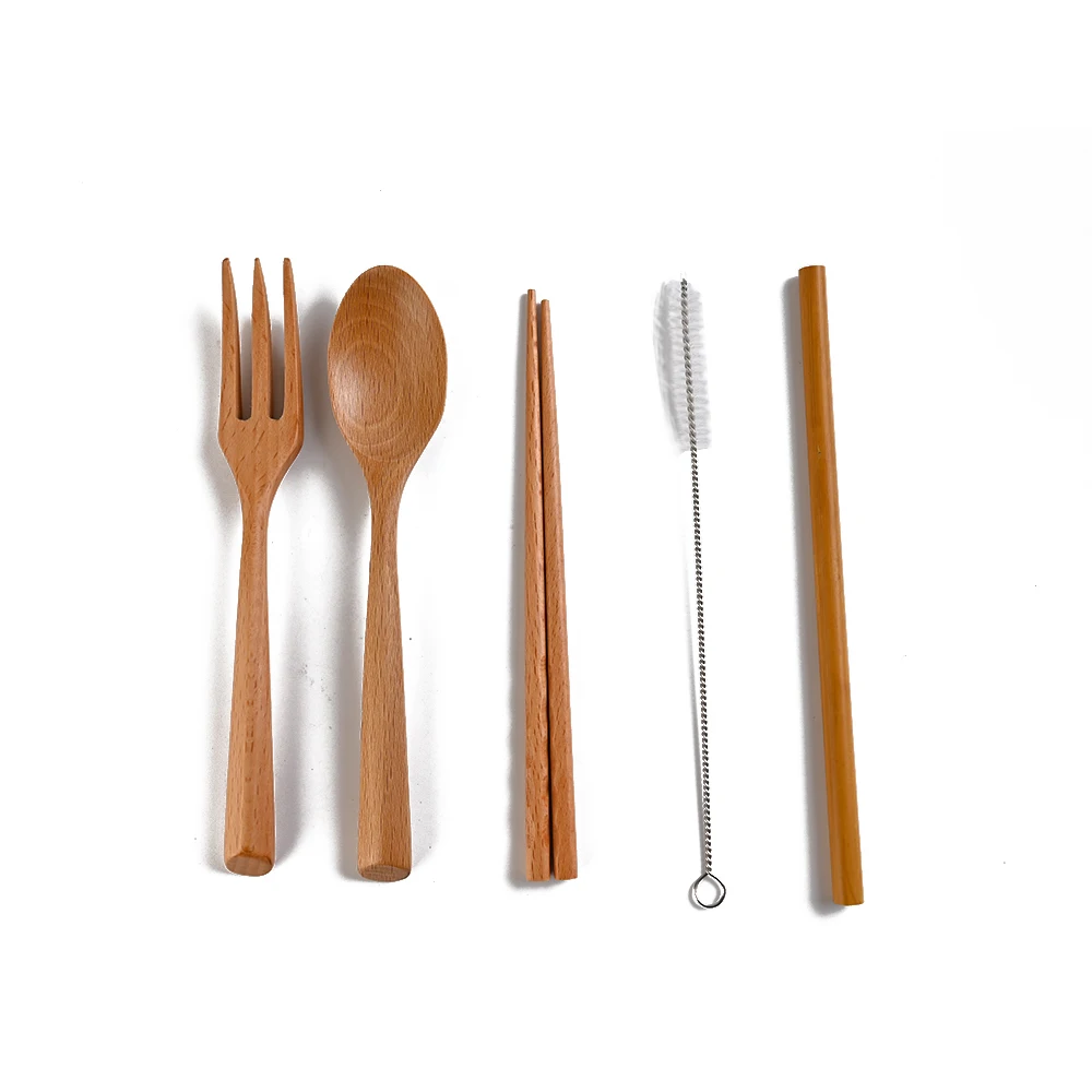 

Most Popular Natural Wood Reusable Utensil Wooden Travel Cutlery Spoon Fork Chopsticks Set, Dark;light wood