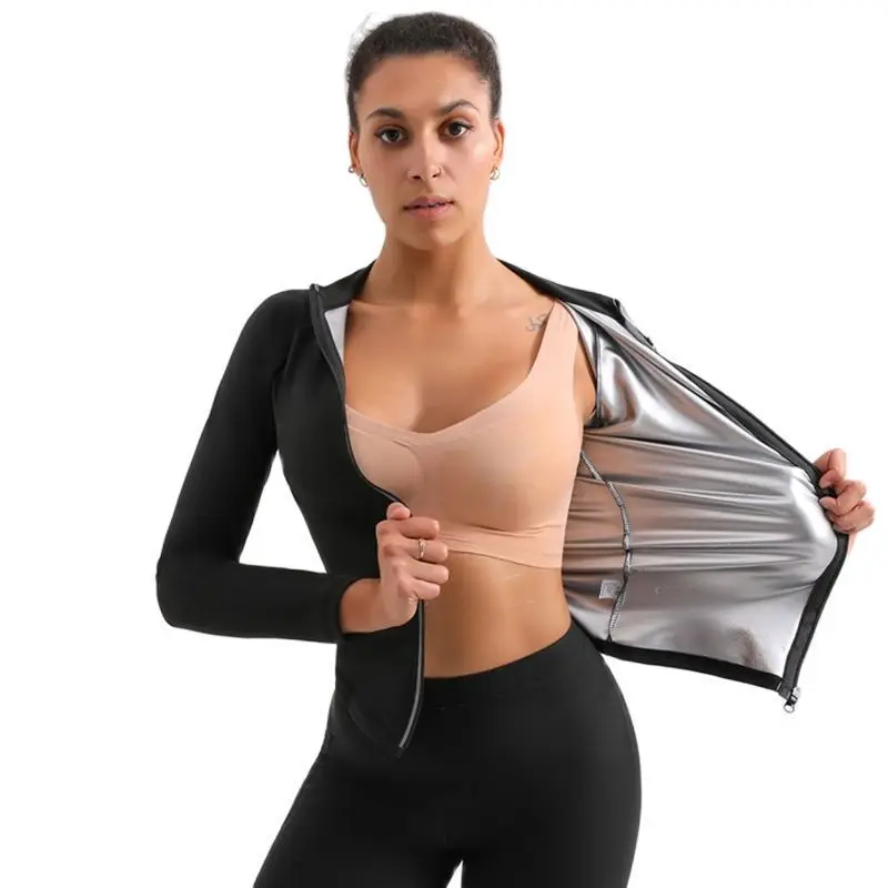 

Custom Logo Women Sauna Shirt Neoprene Sauna Jacket Weight Loss Top Suit Workout Body Shaper Long Sleeve
