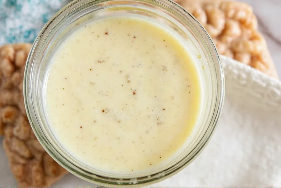 Fresh chicken pieces submerged in creamy buttermilk marinade in glass bowl
