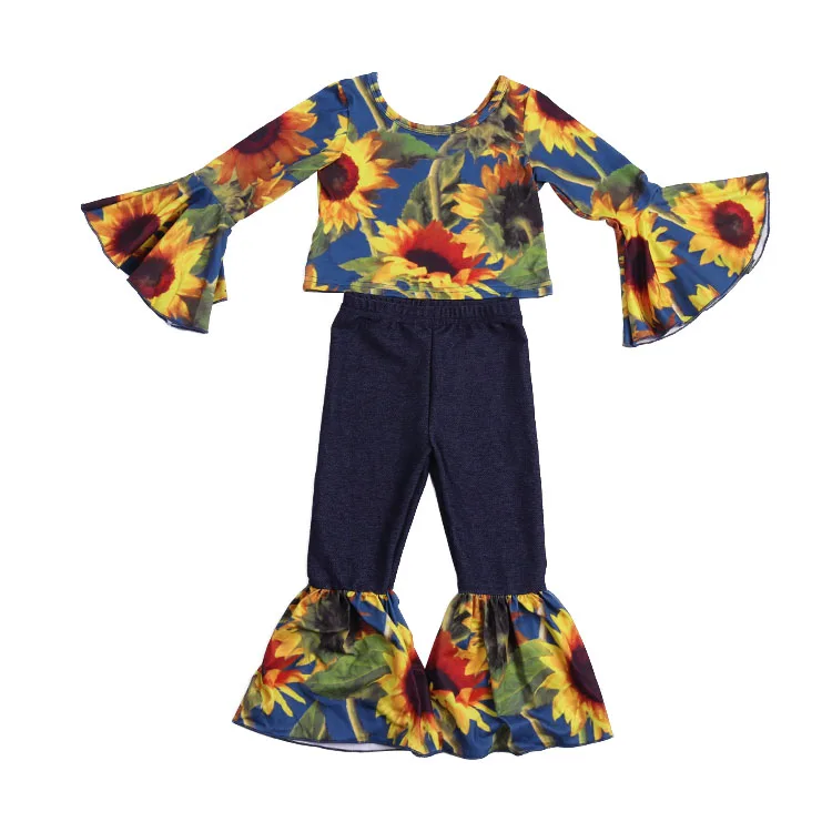 

wholesale kids girls fall boutique outfit Girls bell -bottomed outfits kids girl outfits