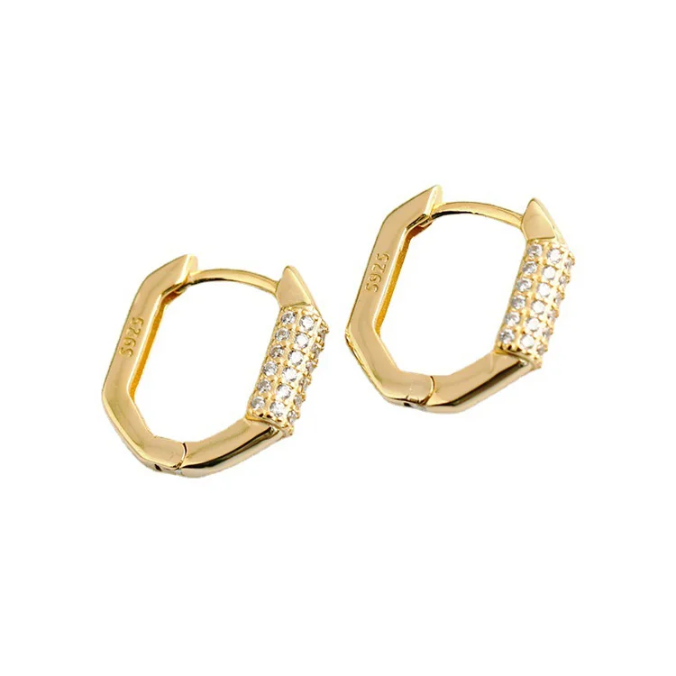 

Korean jewelry round gold plated earring stud zircon mens hoop earrings