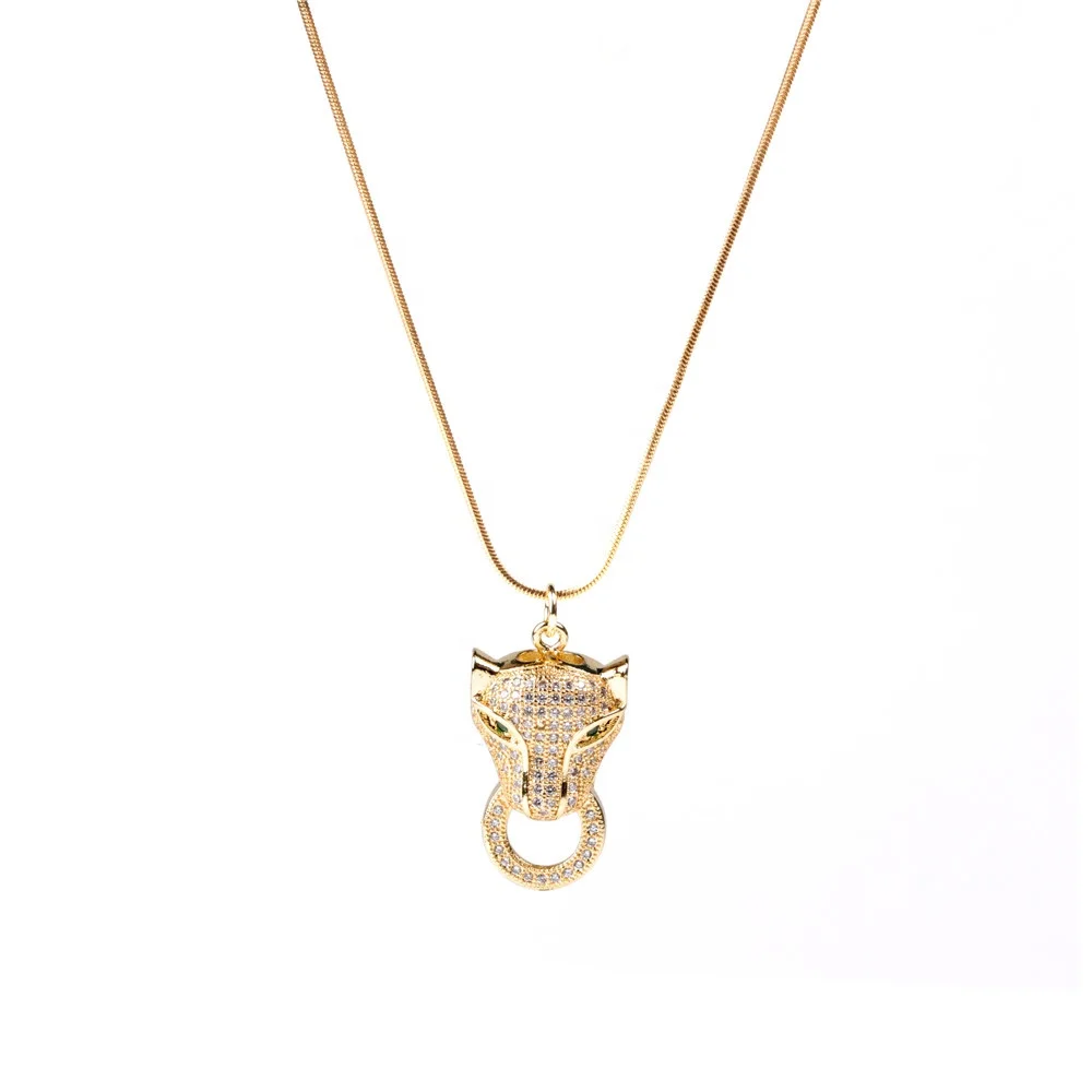 

Jewelry Women Vintage Cubic Zirconia Necklace Cheetah Animal Necklace Leopard Pendant Necklace