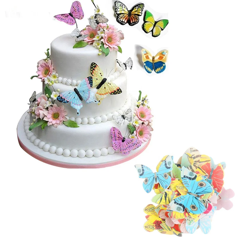 

300pcs/box pcs Mixed Butterfly flowers Edible Glutinous Wafer Rice Paper Cake Cupcake Toppers Cake Decoration Birthday Wedding C