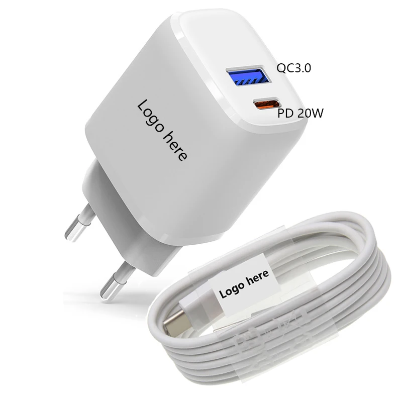 

for Samsung Android phone usb c PD 18W 20W quick charge + 1M type-c 3A fast charging data cable charger for iphone retail pack