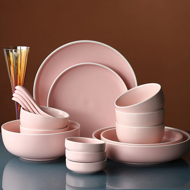 

Pink ceramic dinnerware sets hotel restaurant porcelain steak plates sets tableware dinner sets