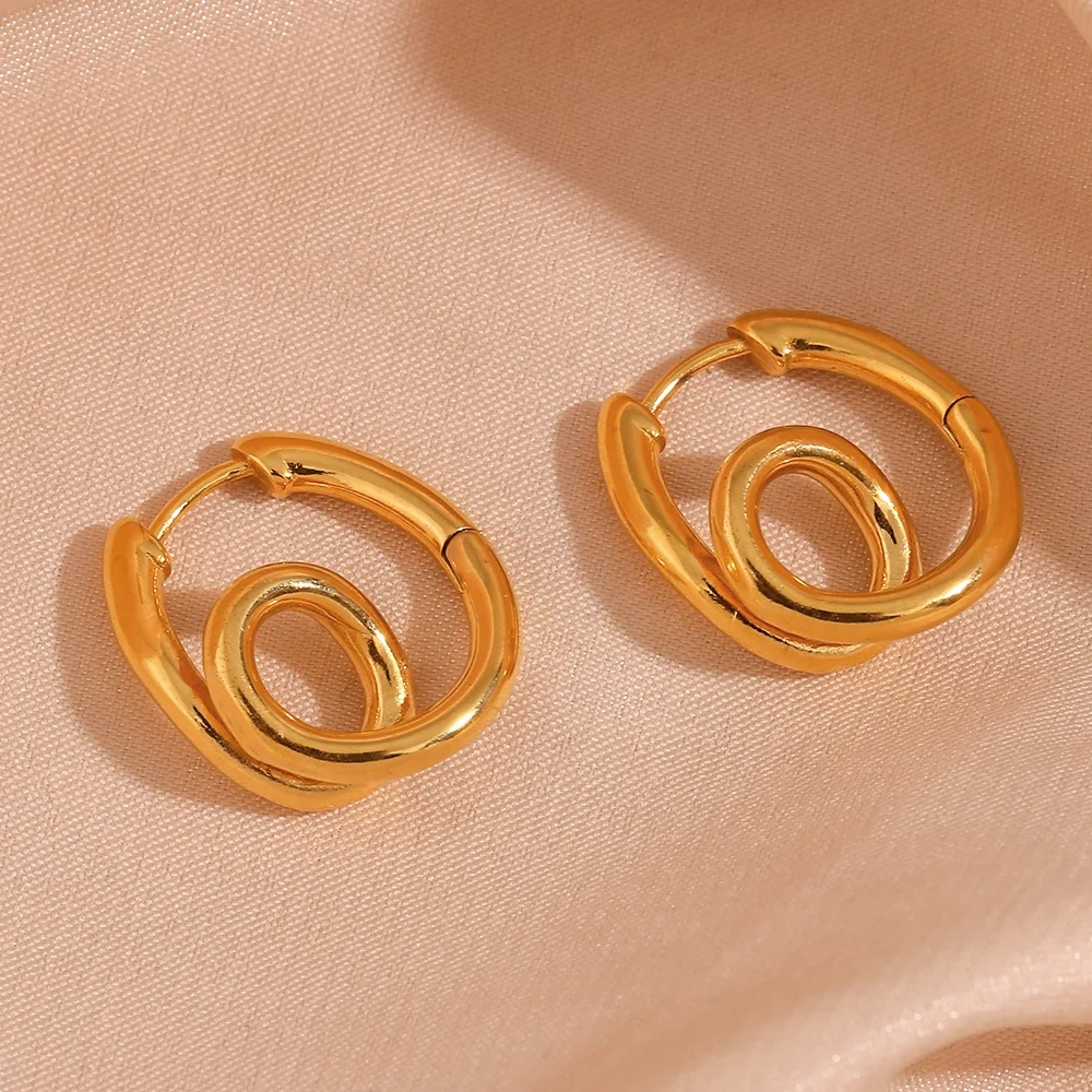 

Spring Fashion Jewelry winding Twisted Design Huggie Hoop Earrings 18K Gold Plated Stainless Steel Jewelry