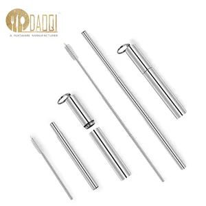 Image of Reusable collapsible straw stainless steel telescopic straw with metal cases cleaning brush
