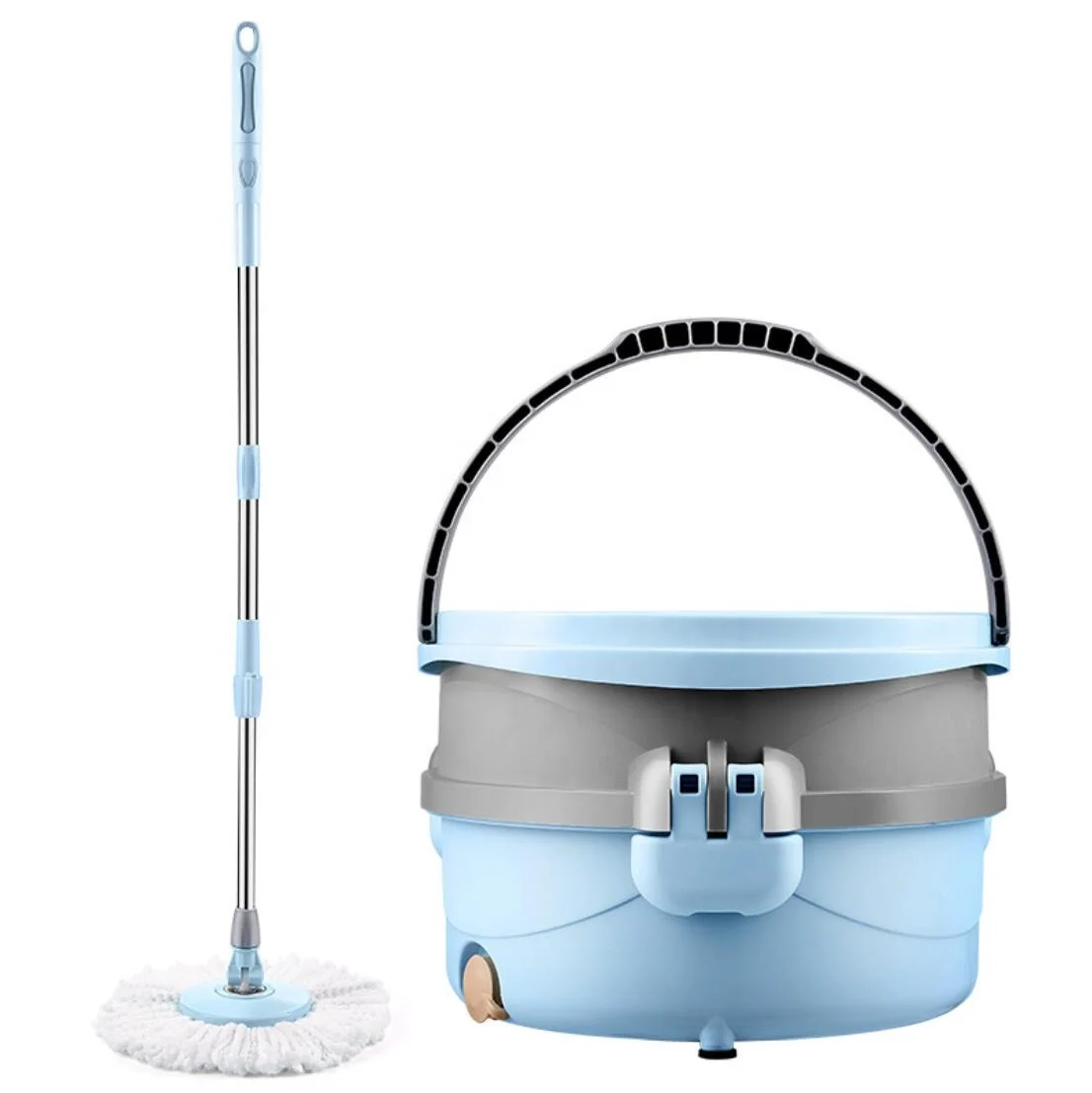 

Telescopic Stainless Steel Handle Hands Free Floor Mop 360 Degree Spinning Lazy Cleaning Wringer Mop Bucket, Blue