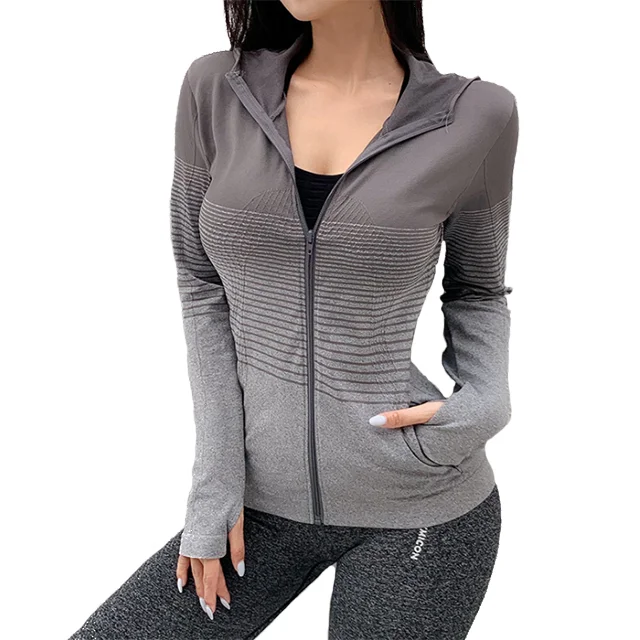 

Spot Autumn And Winter New Sports Yoga Jacket Women's Hooded Zipper Fitness Clothes Tops Were Thin Running Sports Jackets, 3 colors