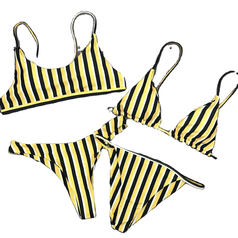 

Wholesale Yellow Swimwear Women Striped Swimsuit Swimwear Sexy for Beach