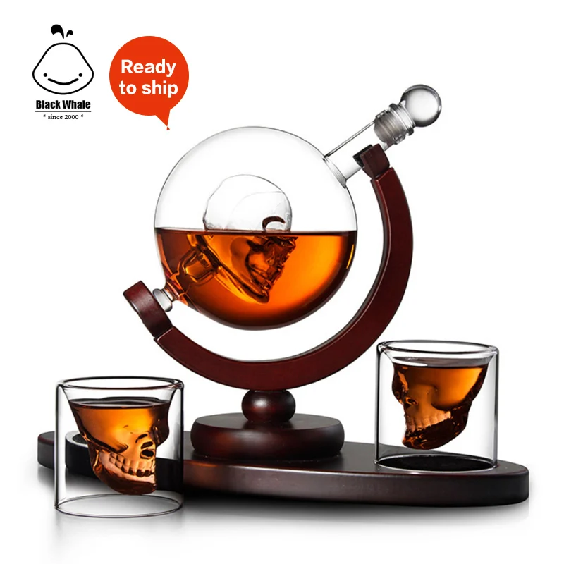

Amazon Glass Globe whiskey skull Decanter set with 2 Shot Glasses and wooden base for whiskey vodka liquor skull whiskey glasses