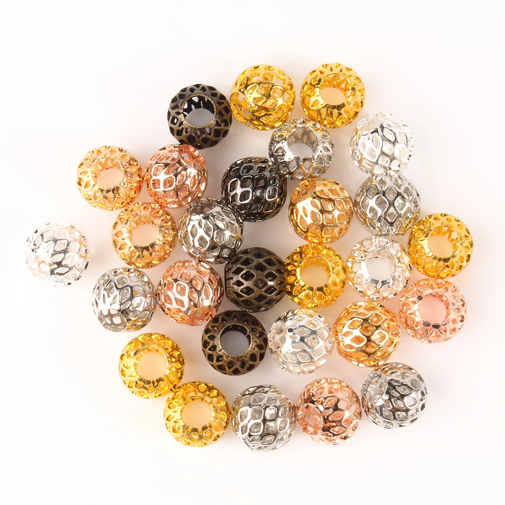 

Wholesale 9*10MM Rose Gold/Silver/Black Hollow Out Round Metal Copper Ball Spacer Beads for Jewelry Bracelet Making Accessories, Gold,black,silver,rose gold