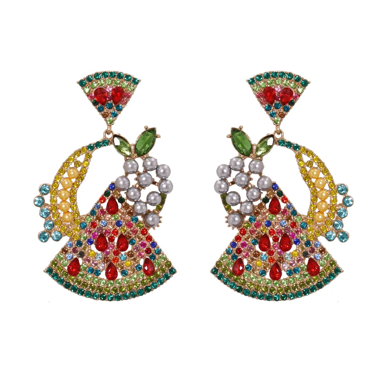 

Colorful Fashion Earrings Jewelry 2020 Full Diamond Watermelon Pendant Ear Ring DIY Handmade Fruit Hook Earring
