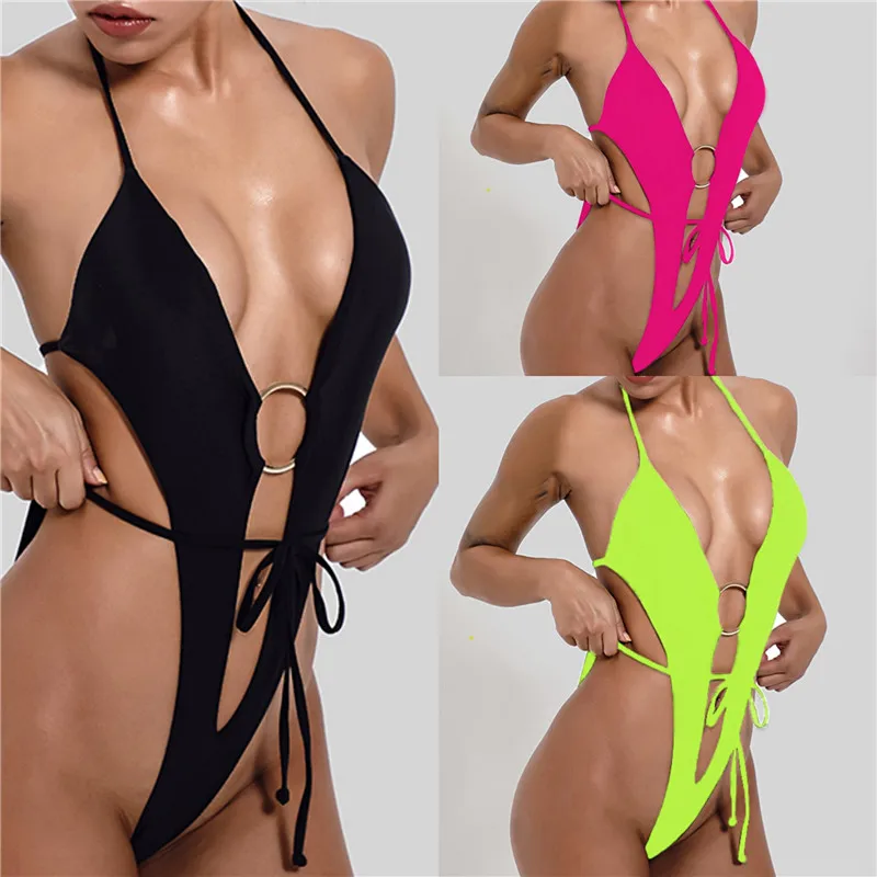 

Custom 2021 Private Label Sexy String Thong High Cut Plus Size Monokini One Piece Swimsuit