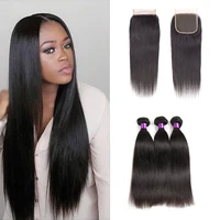 

10A Virgin Indian Hair Raw Unprocessed Vendors Straight Indian Human Hair Weave Extension Ear to Ear Lace Frontal Closure