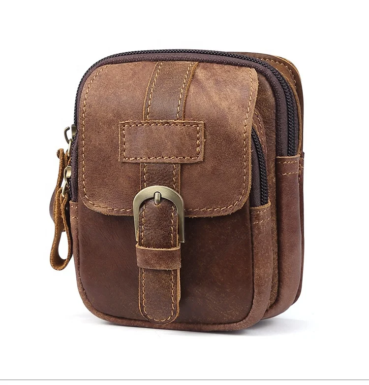 

Retro fashion leather men's outdoor leisure multi-function belt mobile phone waist bag men's bag, Brown