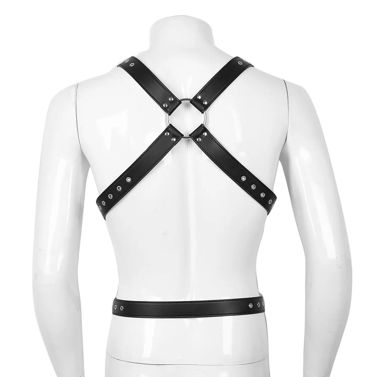 thumbnail image 2 of Men's Silver Striped Elastic Body Harness – Chest Halter For Clubwear & Gay Party 2 of 5