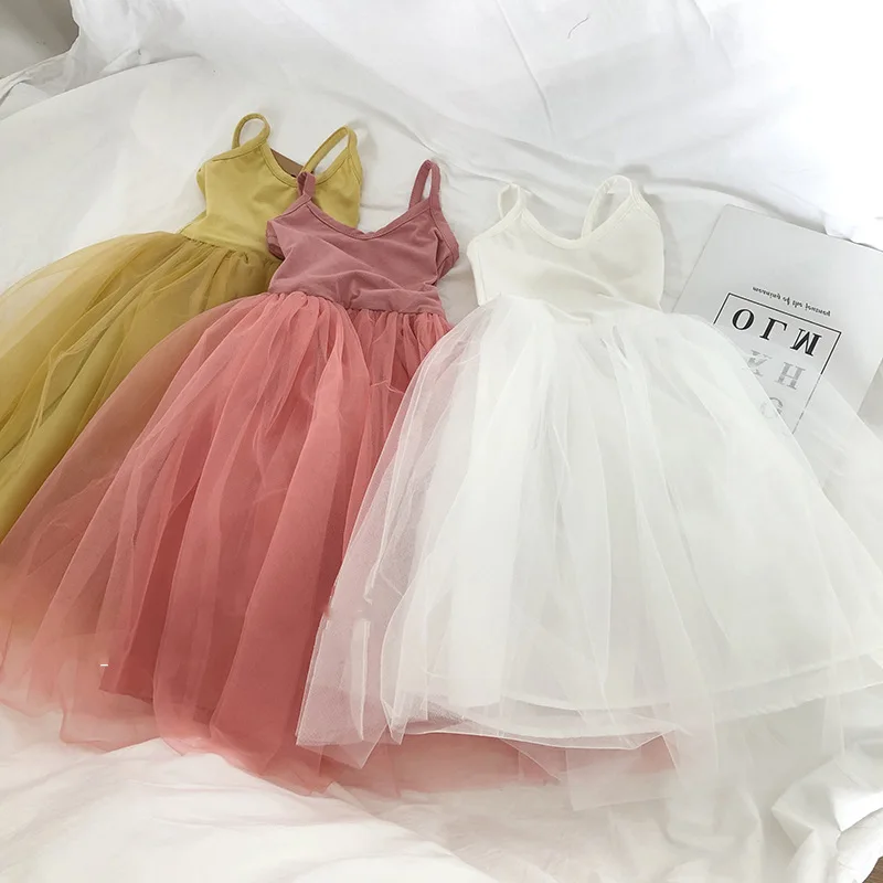 

2022 Summer Kids Clothing Sleeveless Cute Princess Tulle Puffy Knitted Toddler Girl Dress, Pink/white