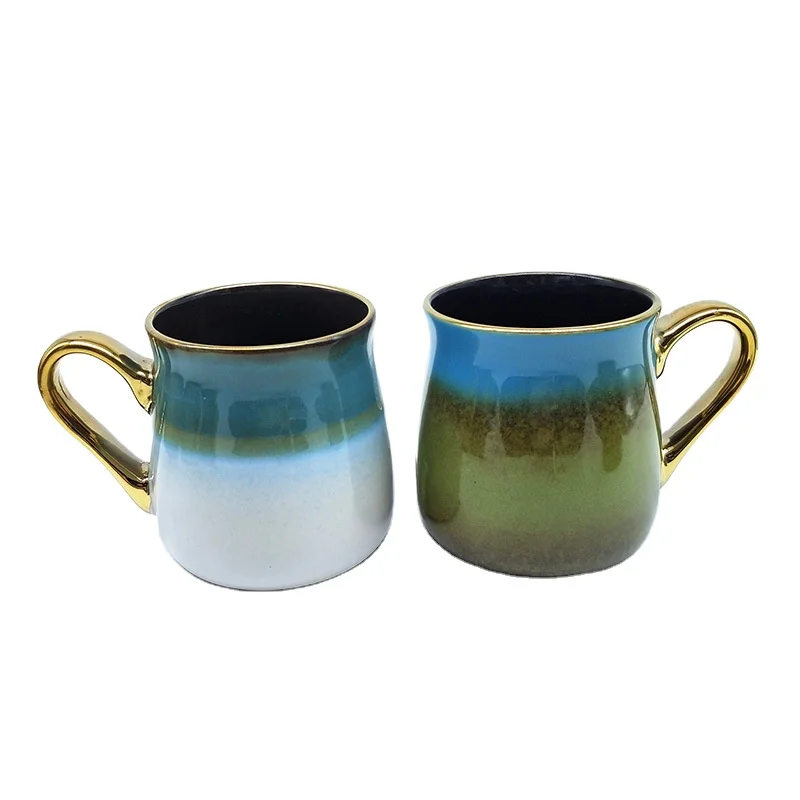 

High quality ceramic reaction glaze cup exquisite electroplating ceramic cup gold plated ceramic coffee mug 650ml cup