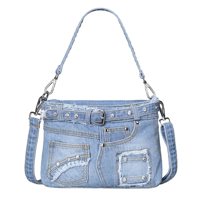 

Three street authentic fashion casual denim versatile denim bag portable Crossbody denim bag wholesale