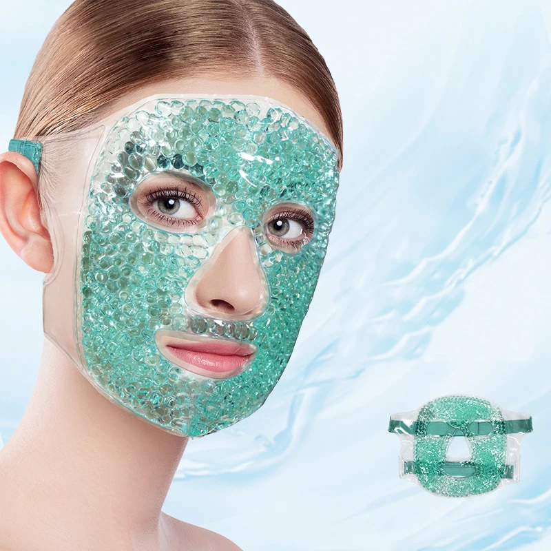 

Reusable Safe Recovery Therapeutic Facial Mask Hot Cold Compress Pack Gel Face Mask with Full Gel Beads, Green