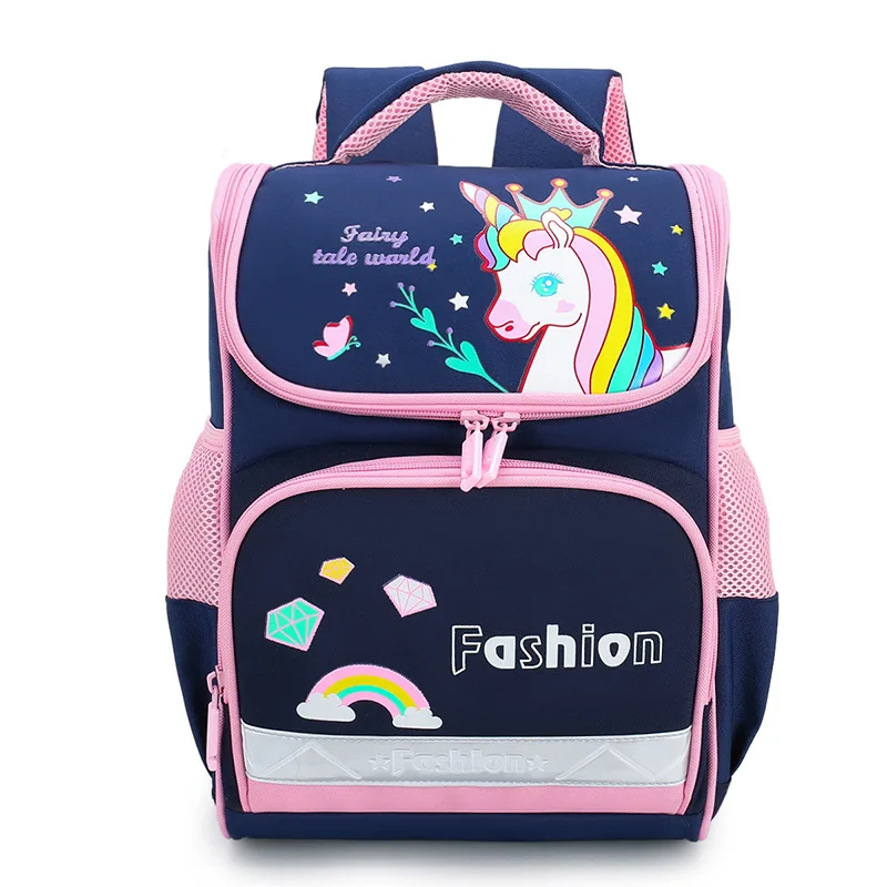 

2021 spine protection waterproof large capacity lightweight fashion Unicorn cartoon Kids girl middle school backpack, Customized color