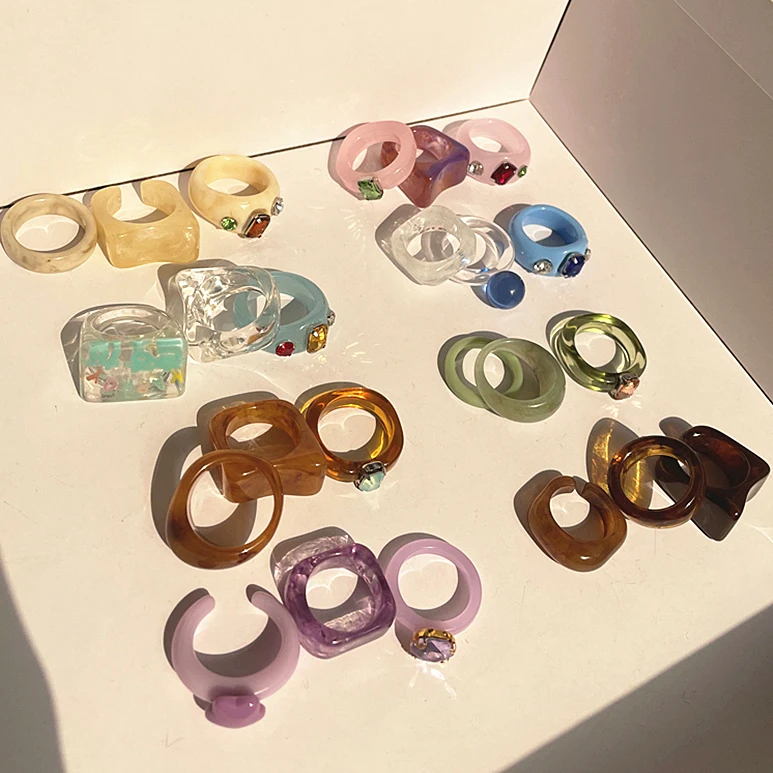 

Korea 2021 Chic Colorful Transparent Resin Acrylic Rings Hot Multi Color Women Party aesthetic Jewelry Ring