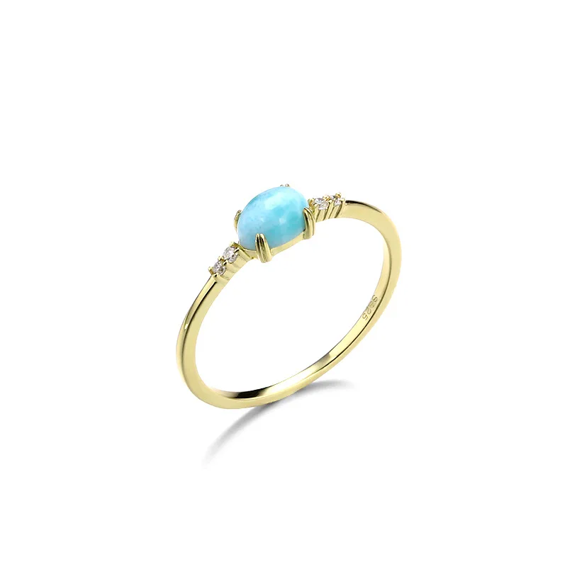 

QS281 China 925 Silver Jewelry Factory Wholesale Larimar Gemstone stackable Ring Gold Plated 925 Sterling Silver Larimar Ring