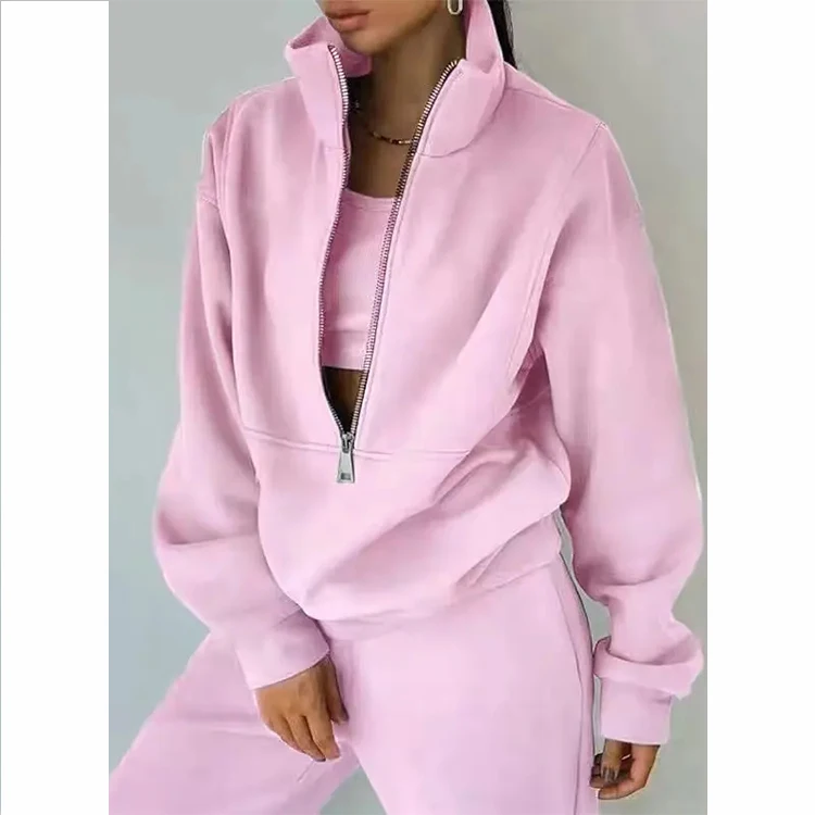 

2023 Custom logo fleece women hoodies oversized half zip pullover sweatshirt for women