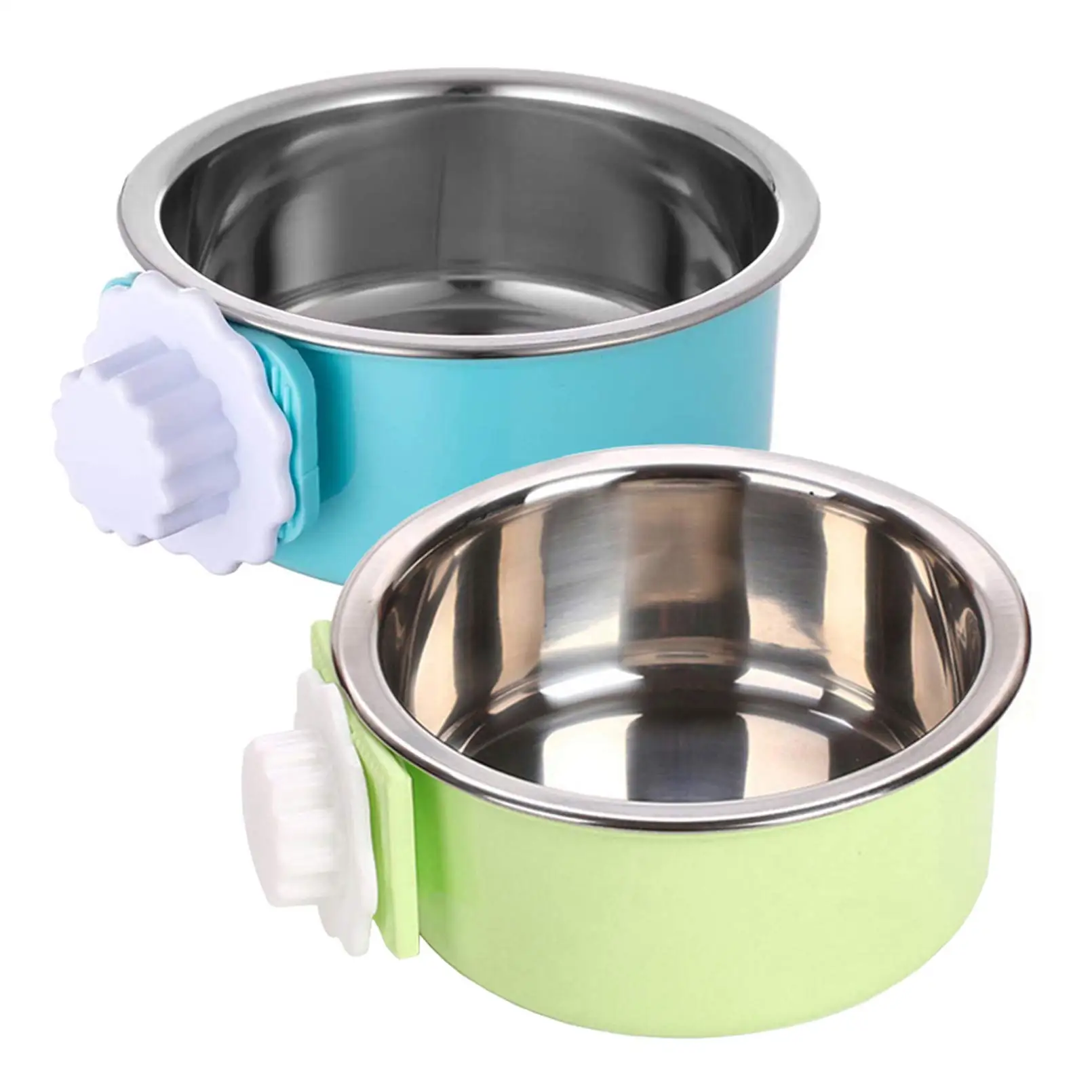 

Removable Stainless Steel Hanging Pet Cage Bowl Food & Water Feeder Coop Cup Stainless Steel Luxurious Pet Bowls & Feeders, Blue,red,yellow blue,pink blue,red green