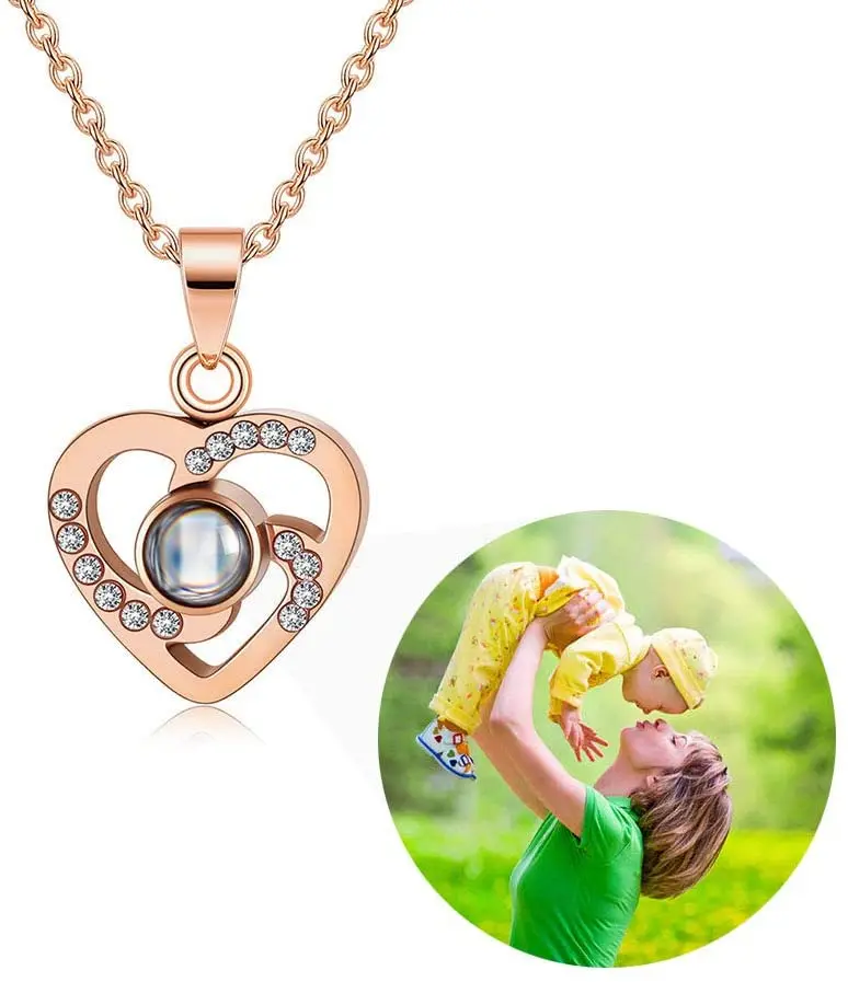

Personalized Picture Projection Necklace for Women Custom Photo Love Heart Pendant Anniversary Memorial Gifts for Her, Silver/black/gold/rose gold