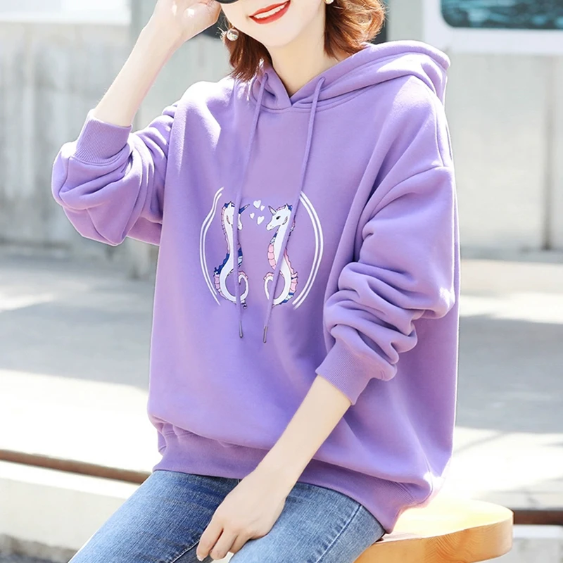 

Custom Embroidery Fleece Long Sleeve Hoodies Recycled Cotton For Women's Casual Top, Customized colors