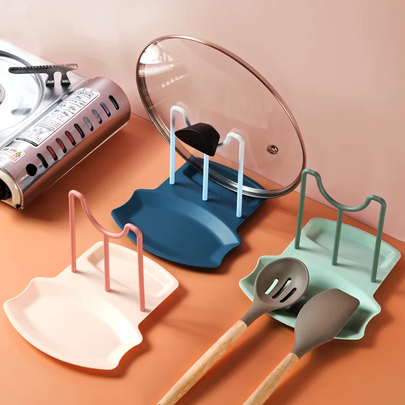 

Creative Pot Lid Organizer Rack Holder Kitchen Accessories Household Items Desktop Spoon Rests Organizer Pot Cover Holder Stand, Blue,green,pink