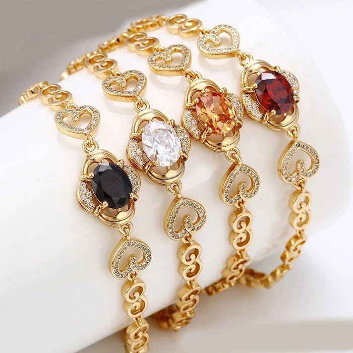 

Fashion Charm Love Heart Shape Inlaid Gem Zircon Bracelet Gold Plated Bracelet For Women, As picture