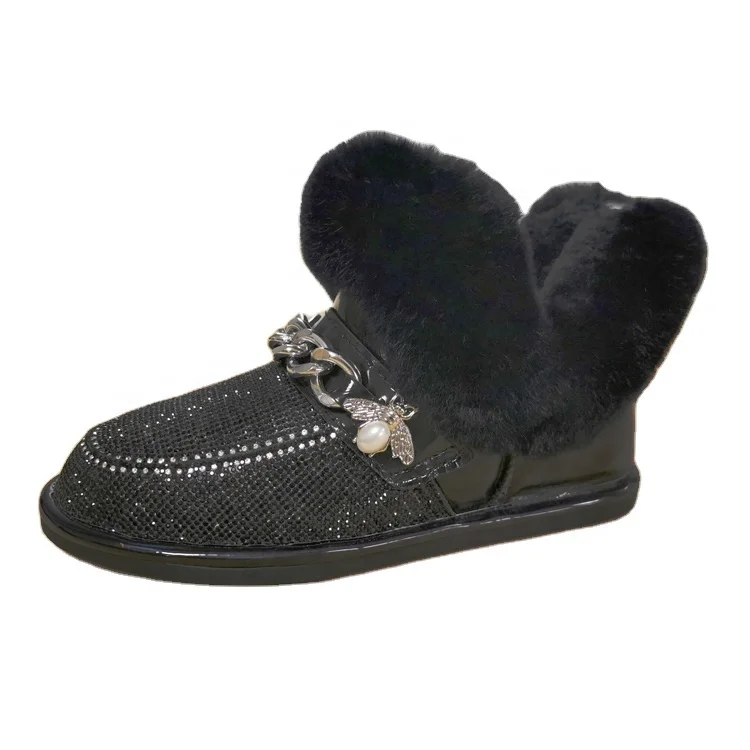 
Bling Fashion Custom Women Shoes Boots Wholesale Winter Ankle Boots Designer Rhinestone for Sale Waterproof Adult Fur Round TPR 