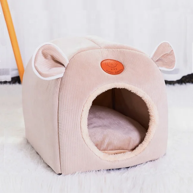 

Luxury Pet Houses & Furniture Kitten Puppy Dog Kennel Cat Cave Keep Warm Foldable Indoor Cat Bed House, Grey, coffee, wine red, pink