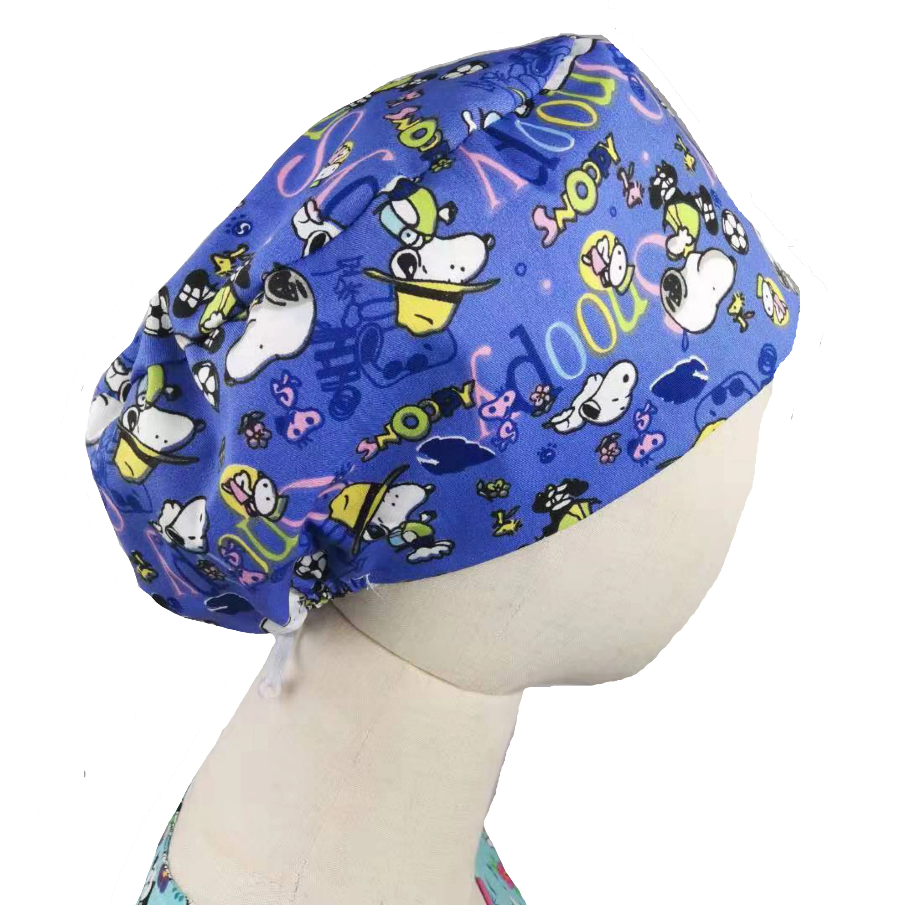 

Unisex Scrubs Hats with Button Long Hair Caps, Floral printed