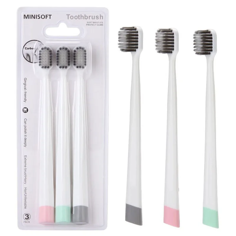 

Student Japanese plain color 3 wide-headed bamboo charcoal ultra fine soft bristle toothbrush household set adult toothbrush