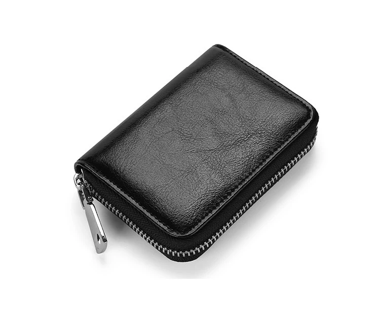 

RFID True cowhide card holder wallet zipper anti-theft brush genuine leather mini purse bag money wallet for women men