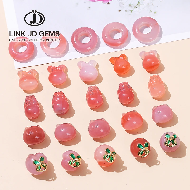 

JD Natural Crimson Salt Source Agate Carved Multi-shape Cute Gemstone Pendant for Earring Bracelet Diy Jewelry Accessories