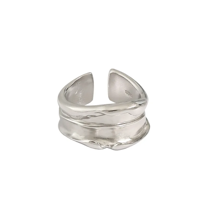 

Ins Cold Wind Minimalist Irregular Folds Wide Face S925 Sterling Silver Ring Women
