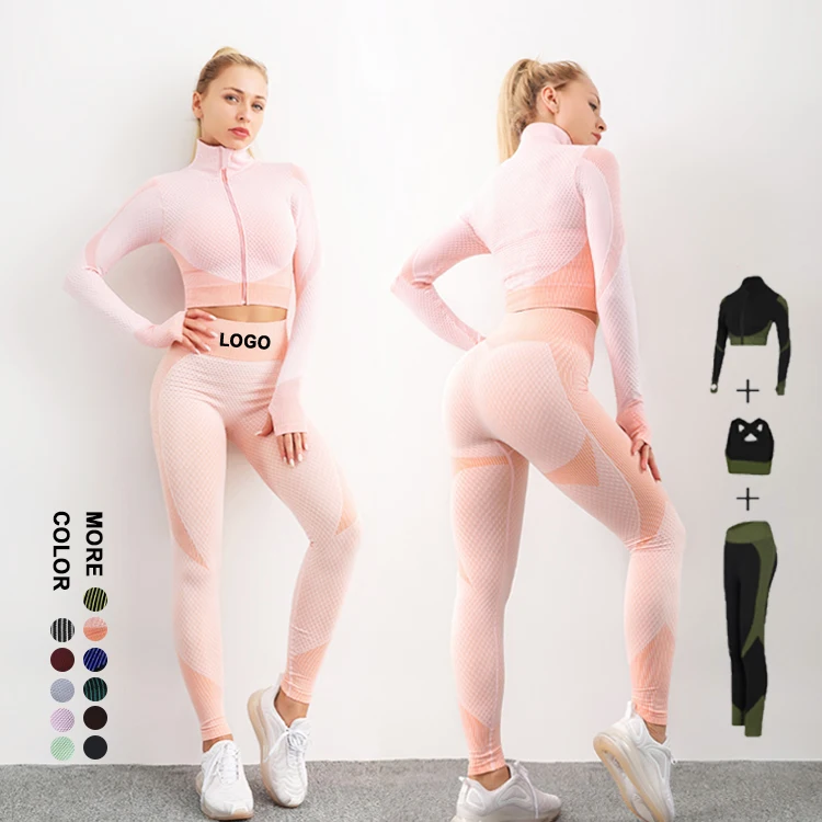 

3 Piece Gym Wear Set Women Plus Size Sports Bra Leggings Set Yoga Suit Sport Wear