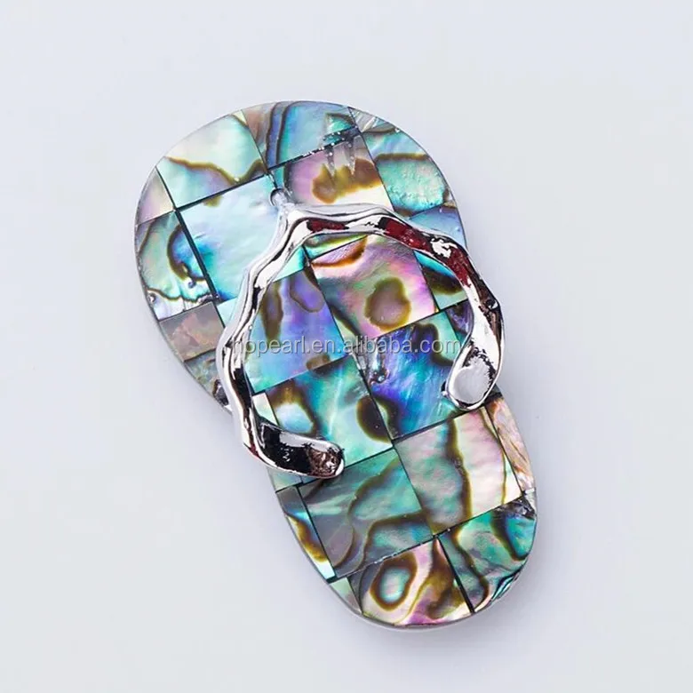 

MOP66 Beach Jewelry Slipper Flip Flops Abalone Sea Shell Pendant