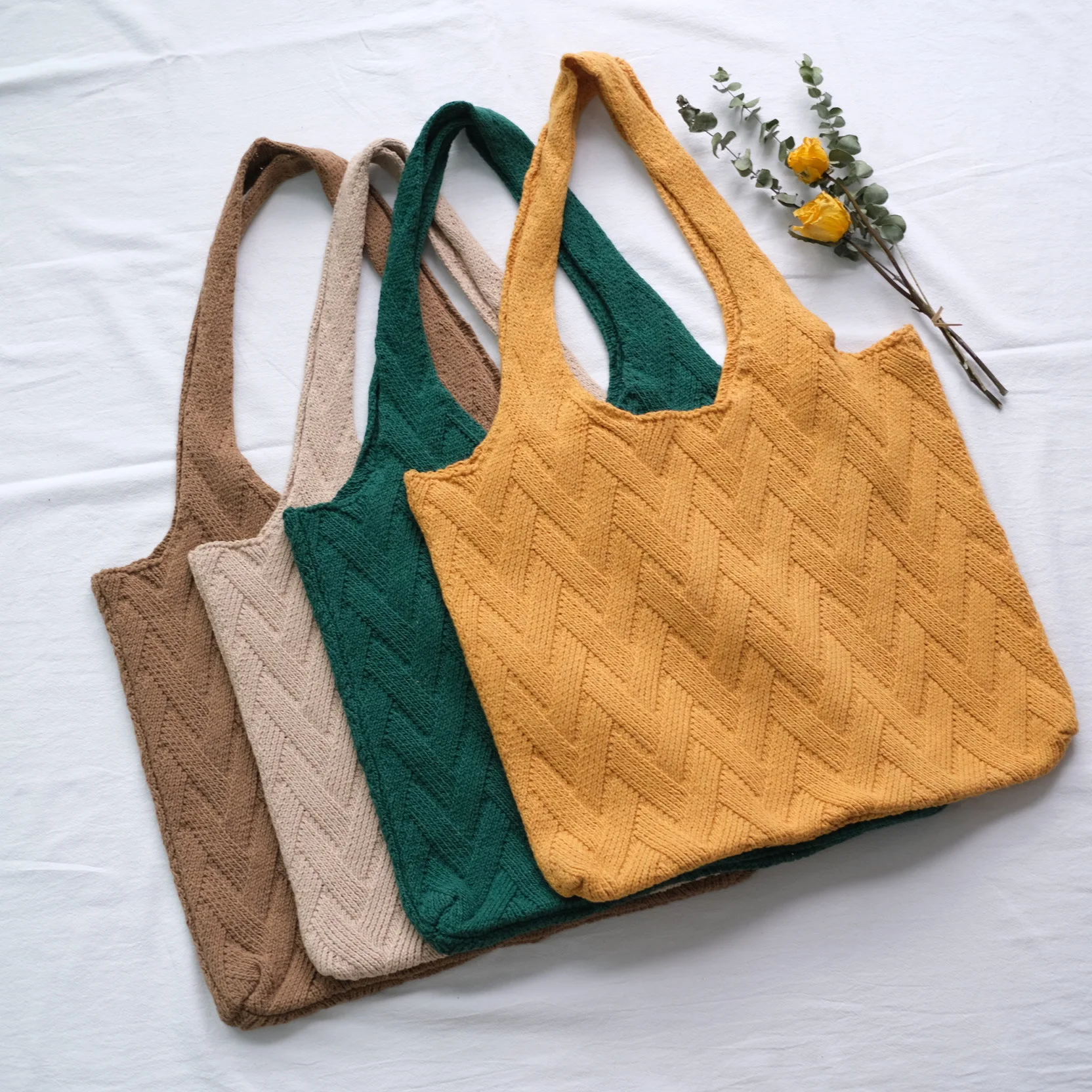 女装休闲冬季针织羊毛购物单肩包女士编织手提包手提包